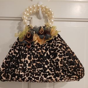 Leopard Printed Beaded Satchel